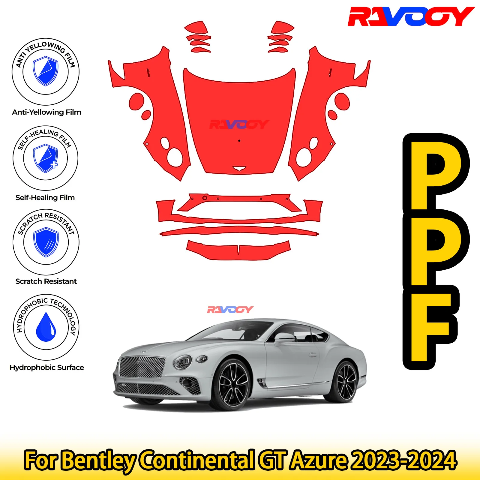 

For Bentley Continental GT Azure 2023-2024 Glossy Matte Black Precut front PPF Kit Paint Protection Film
