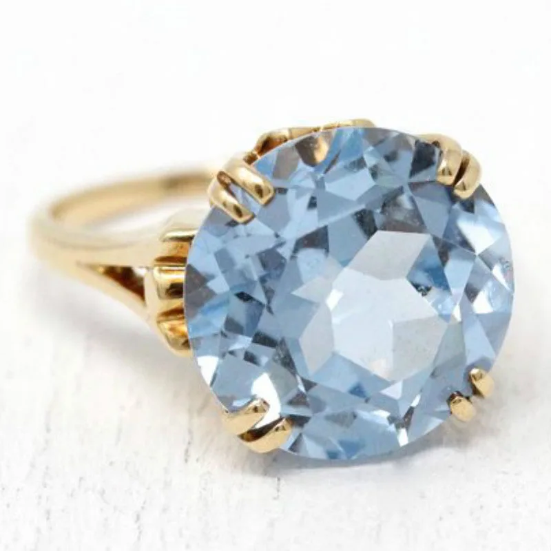 Exquisite Fashion Gold Color Inlaid Aquamarine Ring For Women Bridal Engagement Reception Gift Holiday Party Pop Jewelry