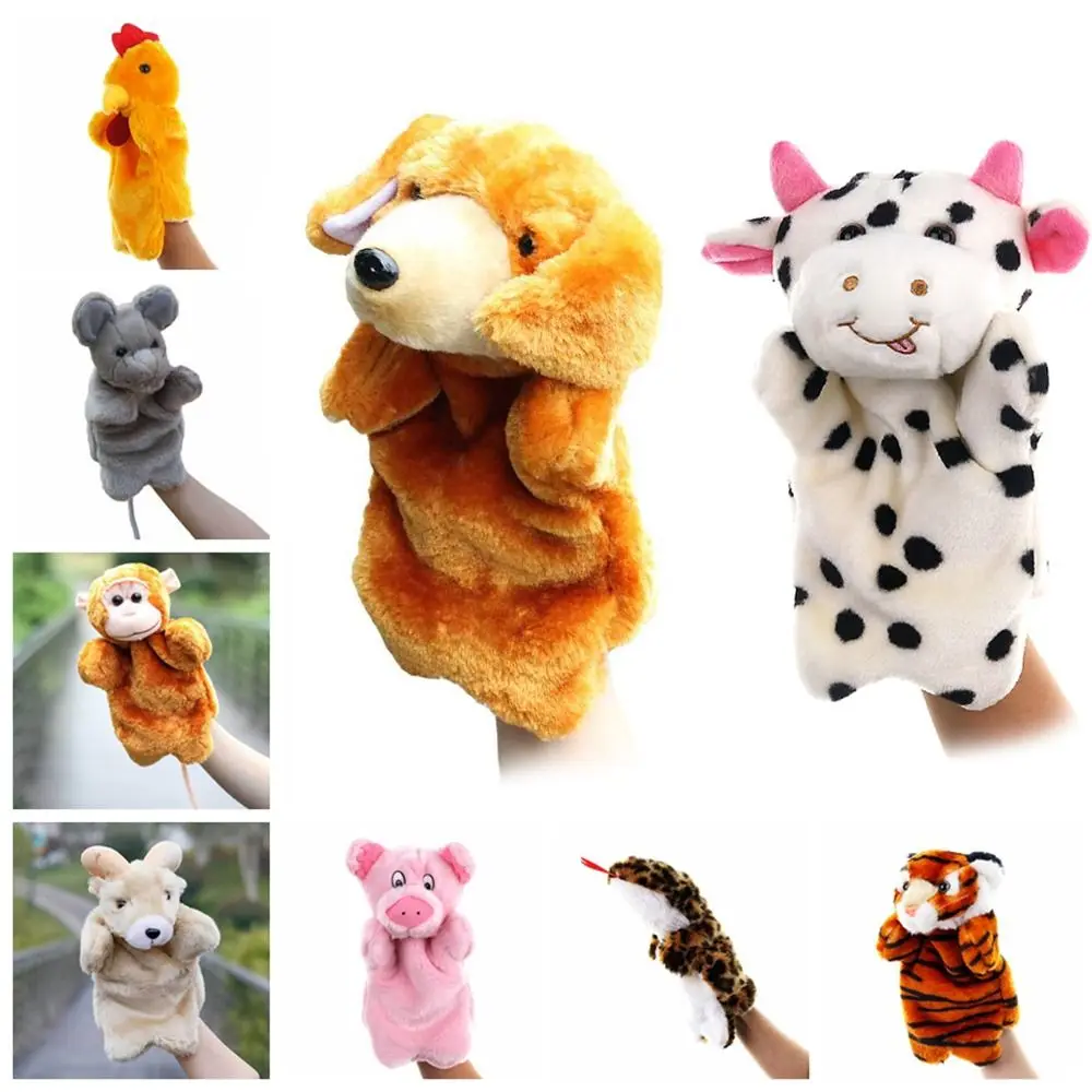 9.8 Inch Animal Hand Puppet Dog Cow Pig Soft Plush Finger Puppets Tiger Chicken Storytelling Teaching Role-Play Toy Preschool