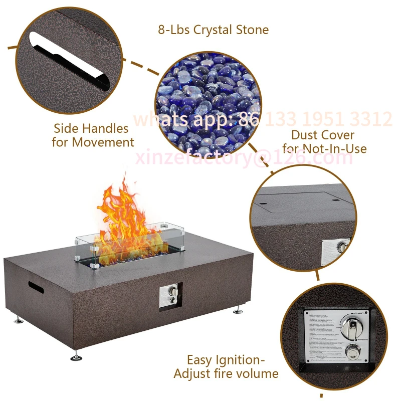 

Customizable 48" Propane Fire Pit Table,50000BTU Fire Table with Wind Guard, Glass Beads & Rain Cover, Steel Outdoor Firepit