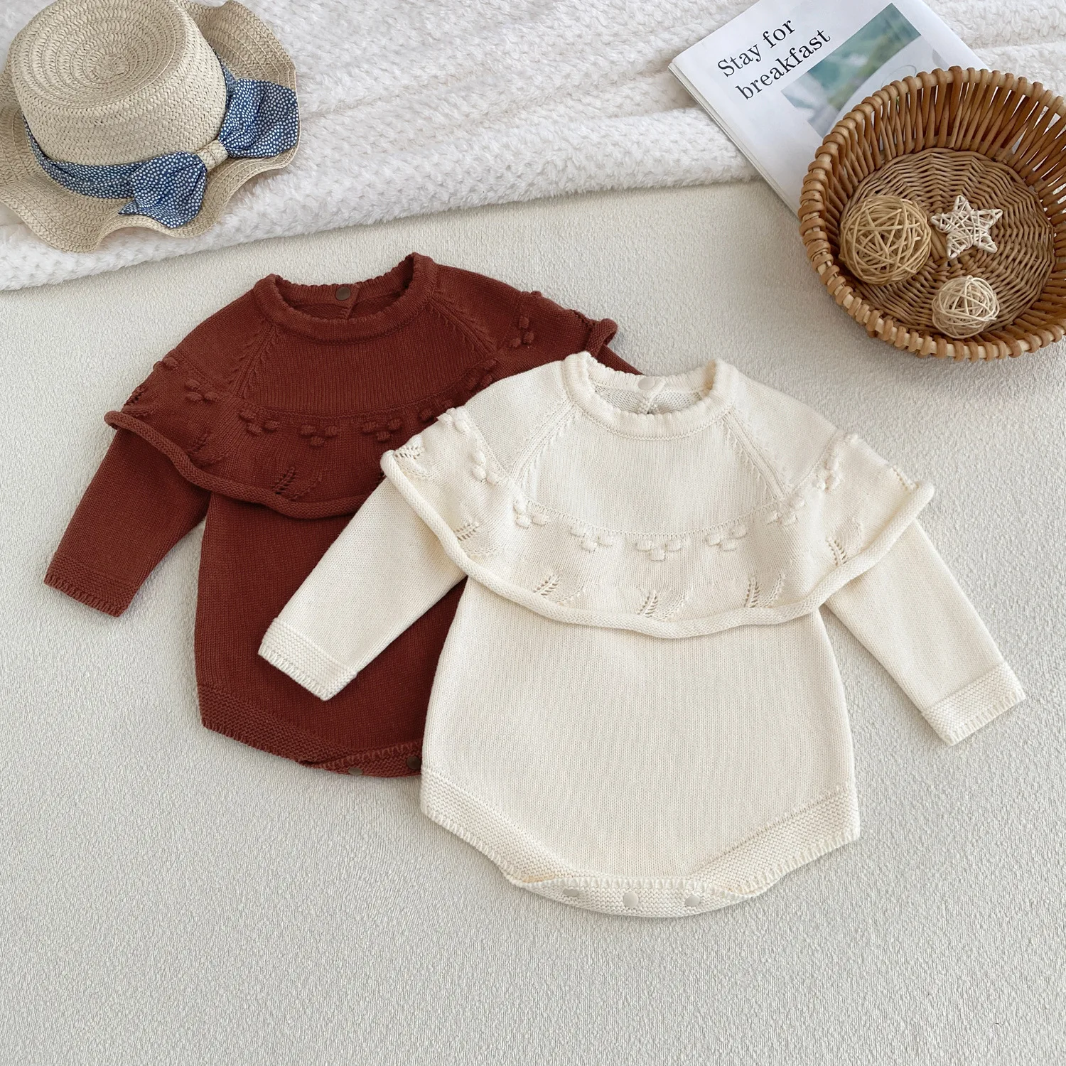 0-24M Newborn Kid Baby Girl Knit Romper Winter Sweater Warm Clothes Long Sleeve Thick Bodysuit Cute Sweet Outfit