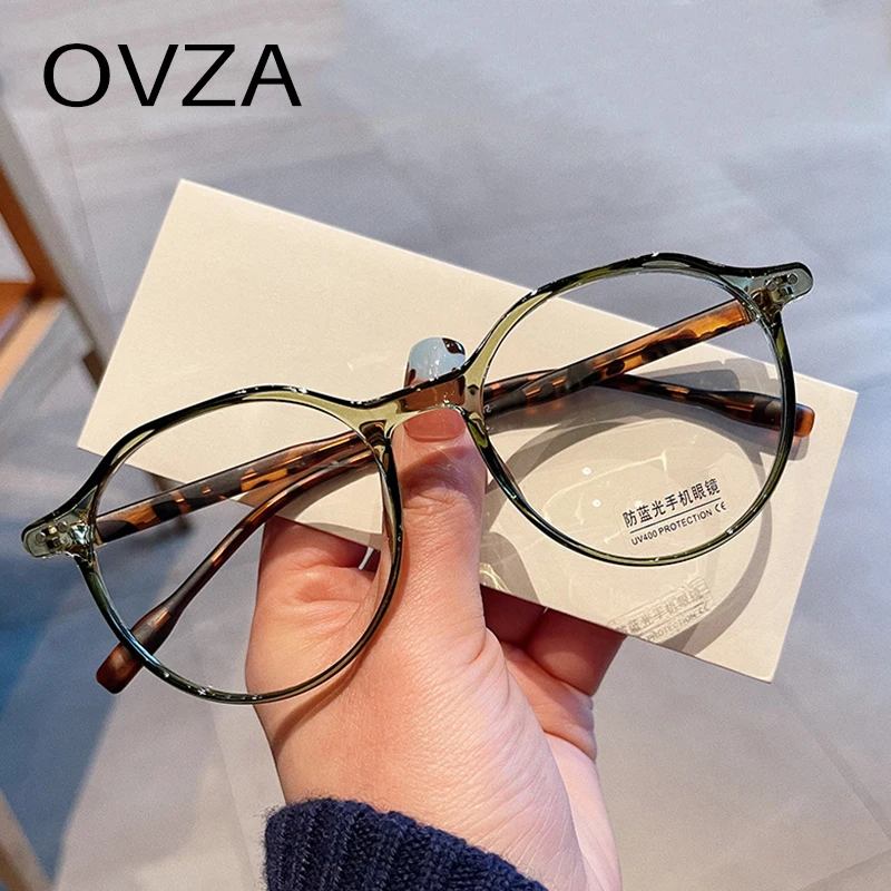 OVZA Round Optical Glasses Frame Women Retro TR90 Anti Radiation Glasses Male Classic Style S4022