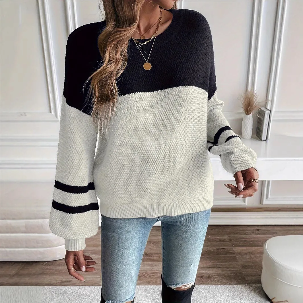 Pull à manches lanternes printemps et automne pull ample pull décontracté pour femmes