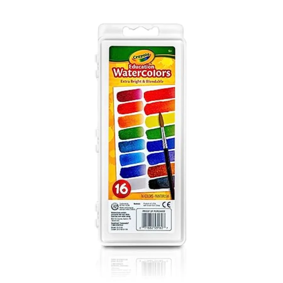 Watercolor Paint Set 16 Count,School Supplies Essentials, Washable Paint for,1 Paint Brush, Arts and Crafts, Assorted Colors, A
