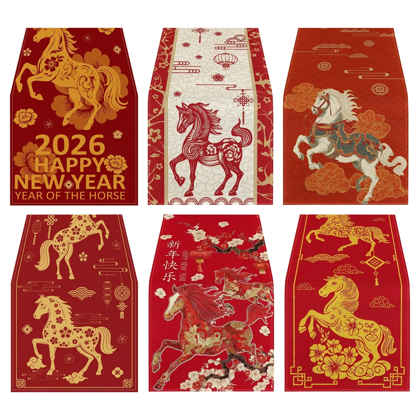 

13*47in Print Red Table Flag Bedroom Headboard Tablecloth,Horse Pattern Table Flag, Spring Festival, Winter, Restaurant
