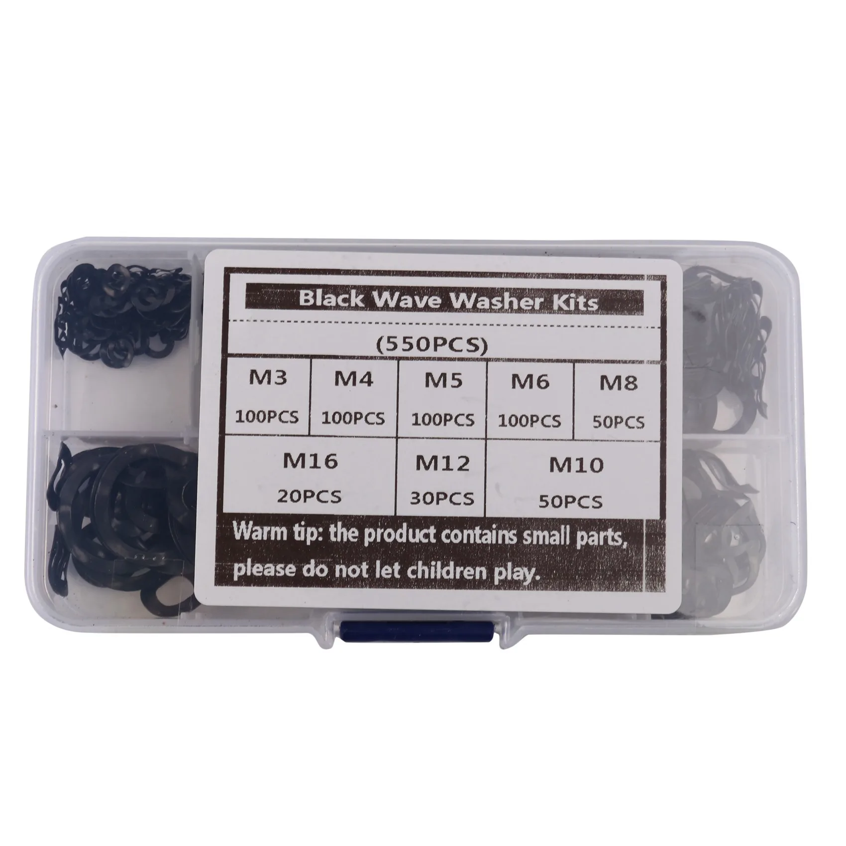 ABGE-Black Steel Ring Spring Washer Three Wave Washers 65MN Wave Gasket Assortment Kits-M3 M5 M6 M8 M10 M16(550 Pcs)