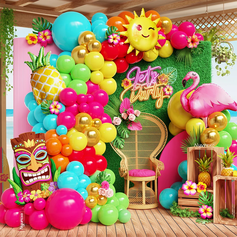 

124Pcs Flamingo Tropical Luau Balloon Arch Kit With Pineapple Foil Ball Hawaiian Summer Beach Baby Shower Birthday Party Decor