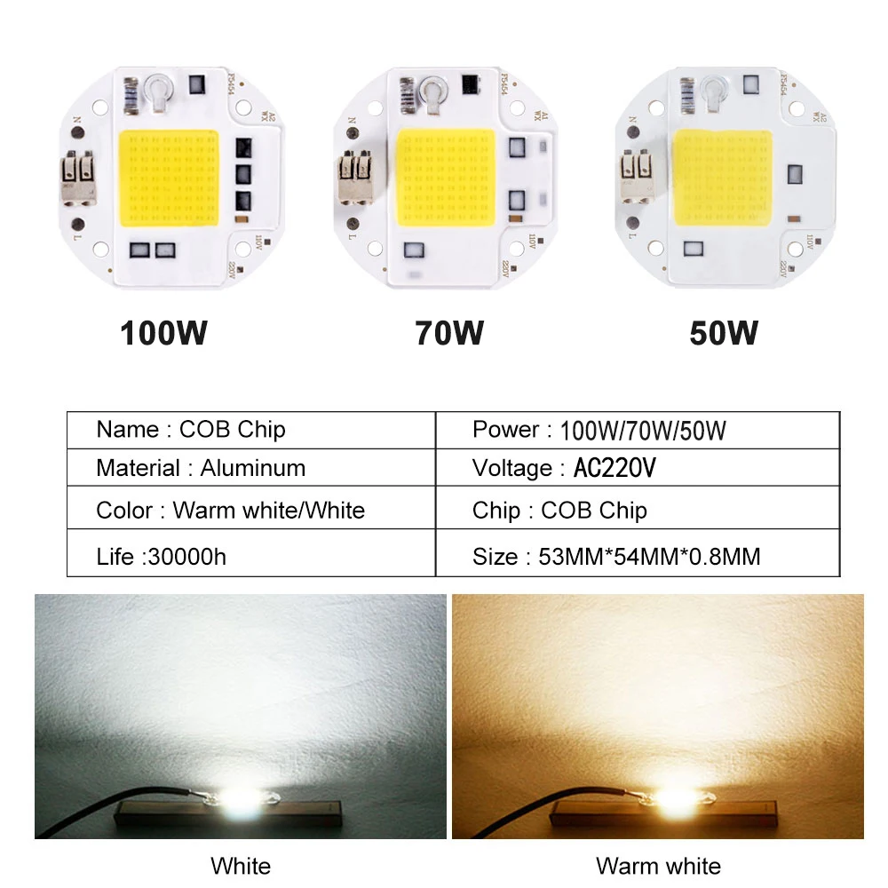 10個50ワット70ワット100ワットcob ledチップ220 12v led cobチップ溶接送料ダイオードスポットライト投光器不要ドライバwtih植物ライト