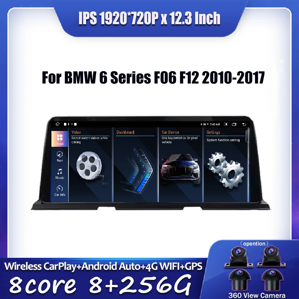 BT 4G Lte Car Multimedia Player Carplay Stereo Radio Android 14.0 For BMW 6 Series F06 F12 2010-2017 Auto Monitors 12.3 Inch