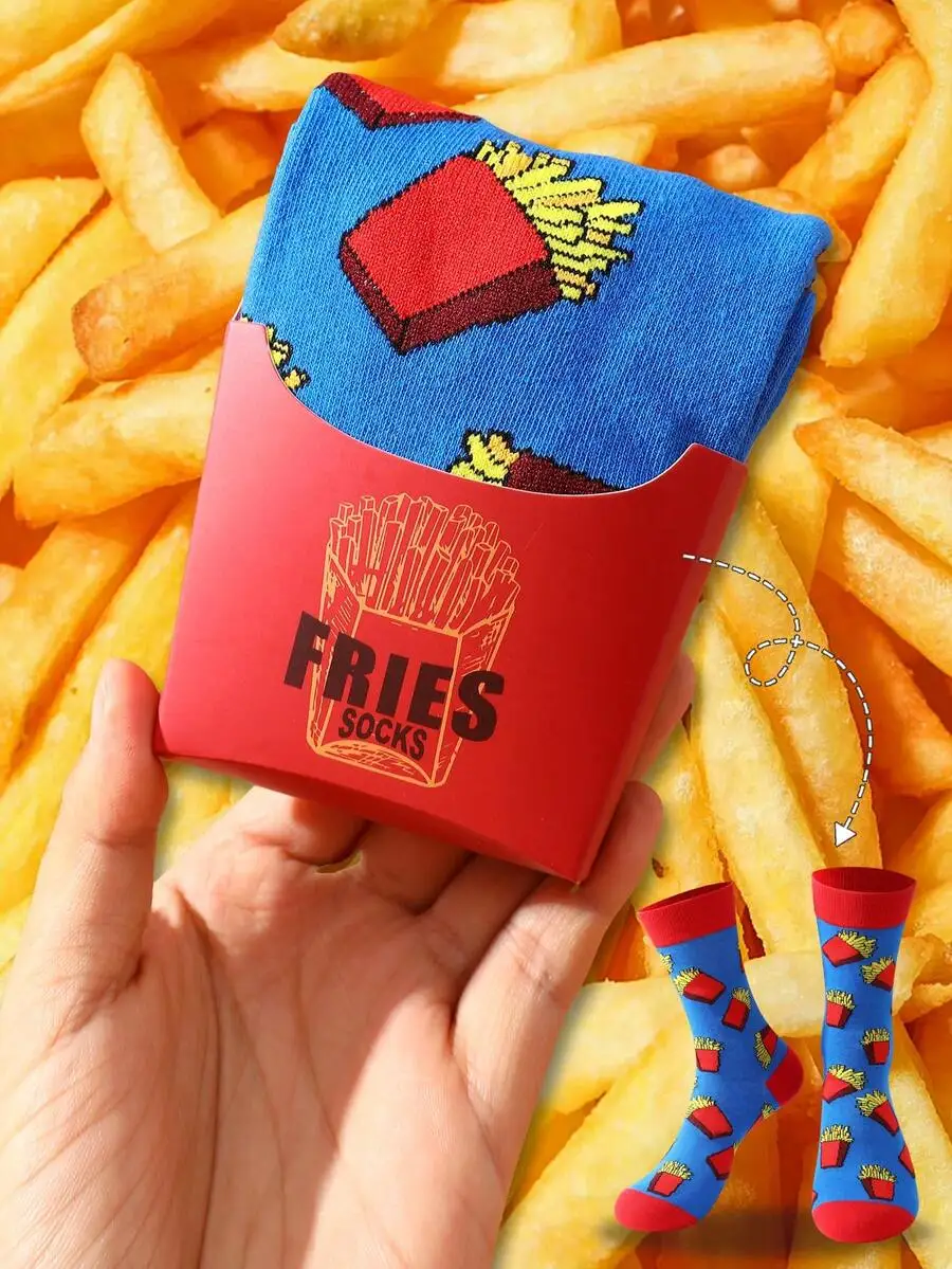 

Funny French Fries Mid-Calf Socks In Gift Box Design For Adults