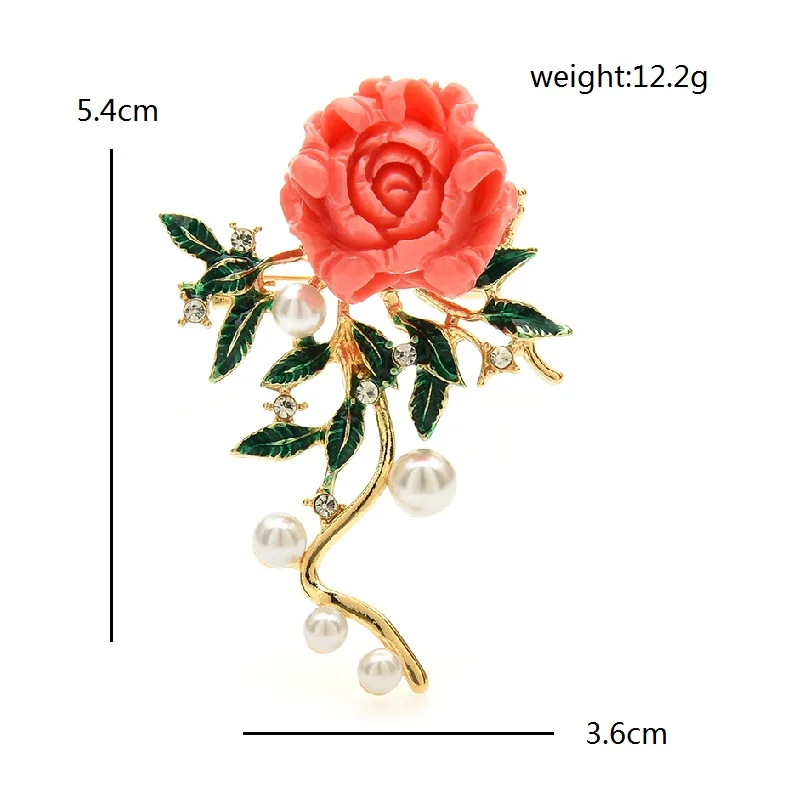 Wuli&baby Pink Rose Flower Women Brooch Pins Jewelry Accessory Gift