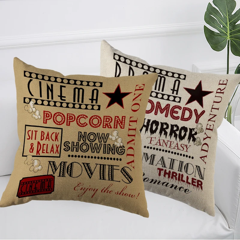 Cinema Ticket Printed Pillow Cover Linen Cushion Case Nordic Simple Sofa Pillow Case No Pillow Core 45X45cm One Sides