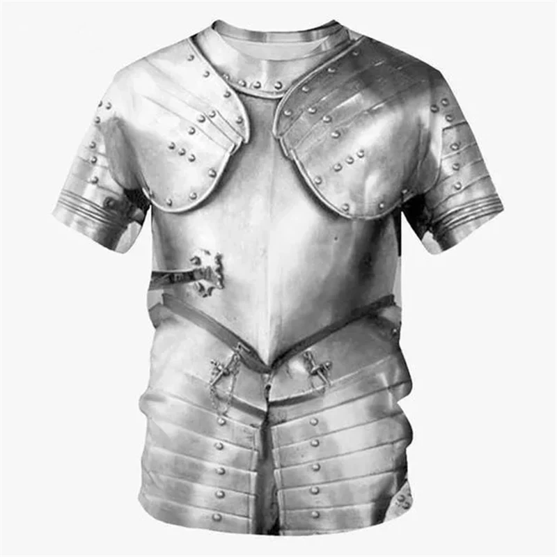 ثلاثية الأبعاد مطبوعة القرون الوسطى فارس درع تي شيرت للرجال تأثيري نمط تيز عادية ريترو الجولة الرقبة قصيرة الأكمام تي شيرت فضفاض القمم #3