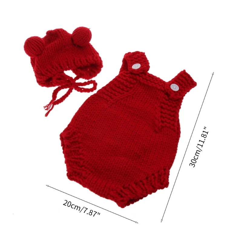 N80C Baby Photo Props Hat & Suspender Handcrochet Infant Costume for Photoshooting