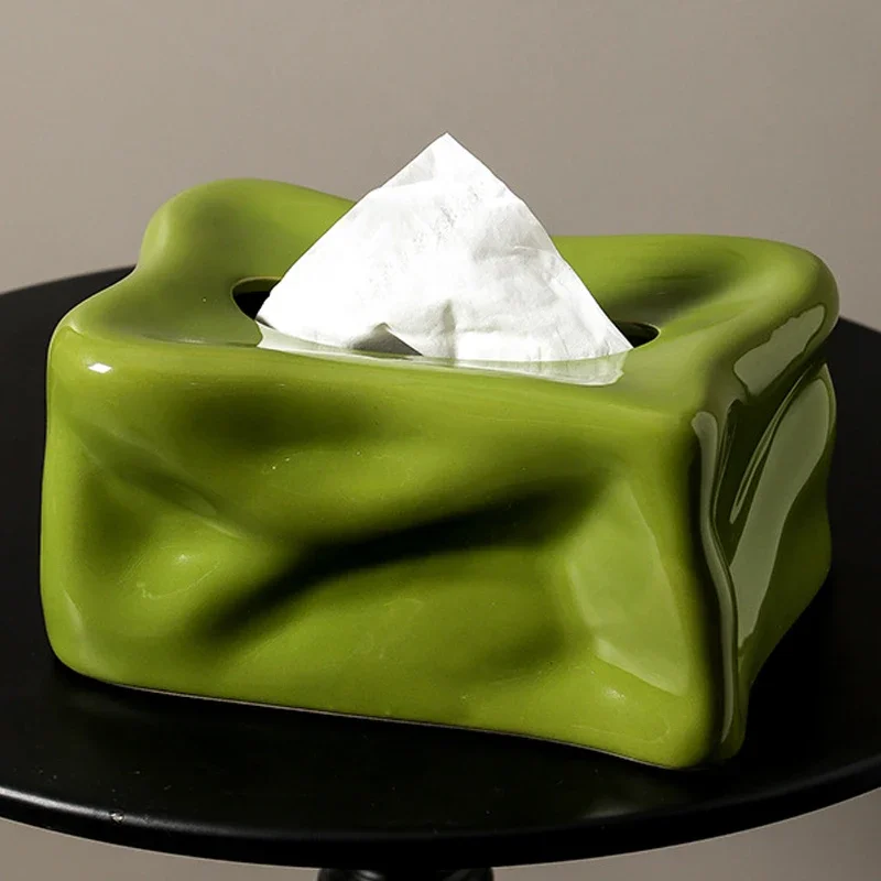 Light Luxury Olive Green Ceramic Tissue Box Bathroom Tissue Box Household Living Room Coffee Table Desktop Ornaments Home Decor