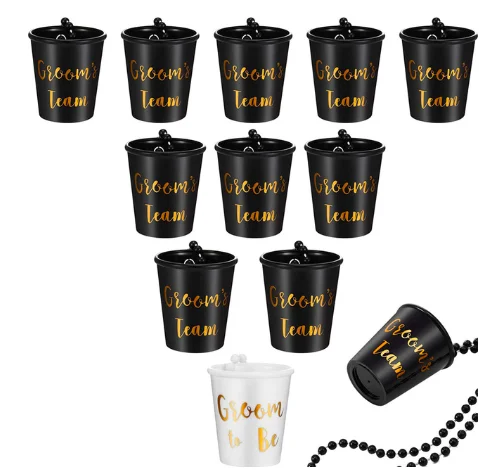 

Hot 12pcs Team Bride To Be Cup Plastic Shot Glasses Necklace Beads Drinking Cups For Wedding Bridal Shower Hen Party Decoration