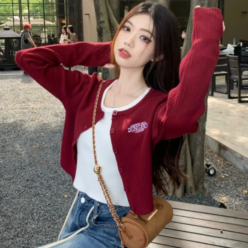 Cropped Long Sleeve Cardigans Women Autumn Students Casual All-match Daily Korean Style Knitted Skin-friendly Hotsweet Female