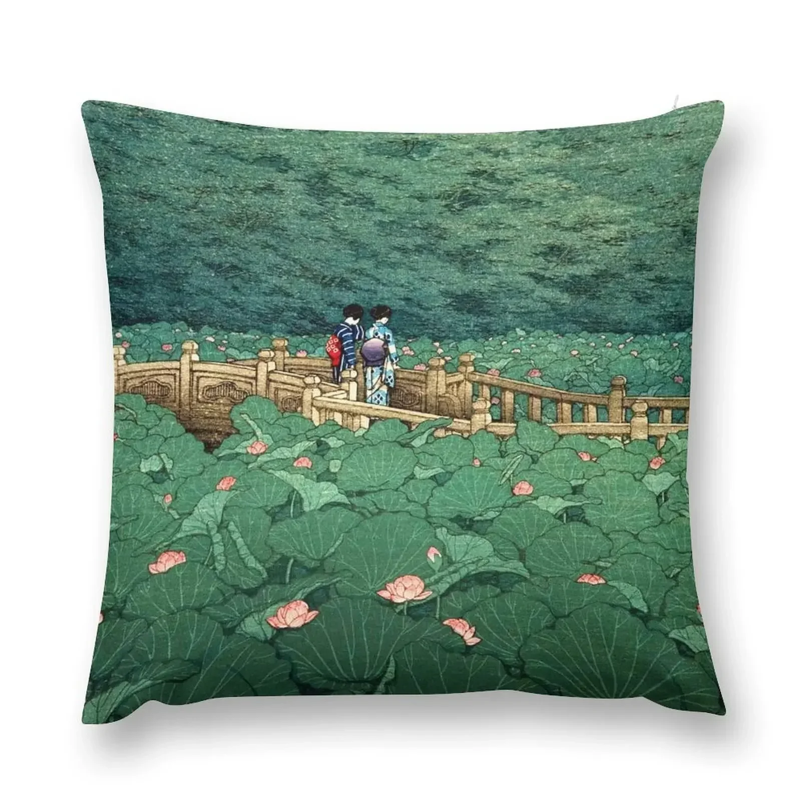 Kawase Hasui - The Pond at Benten Shrine in Shiba Throw Pillow Anime Pillowcase pillow