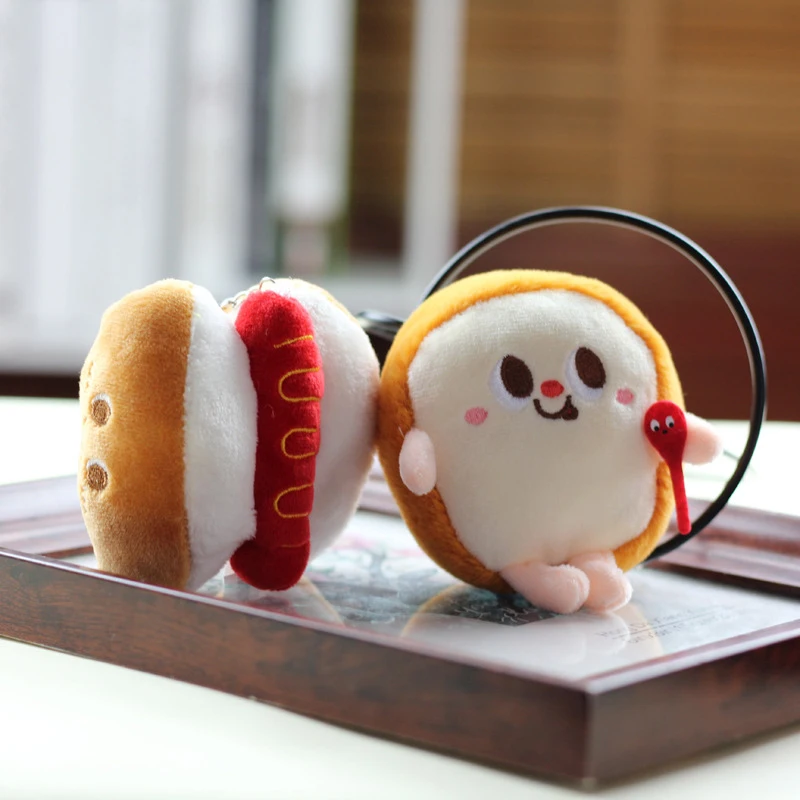 Hamburg Hot Dog Fries pane bacchette peluche ciondolo portachiavi creativo borsa del fumetto decorazione accessori chiave auto per regalo ragazza