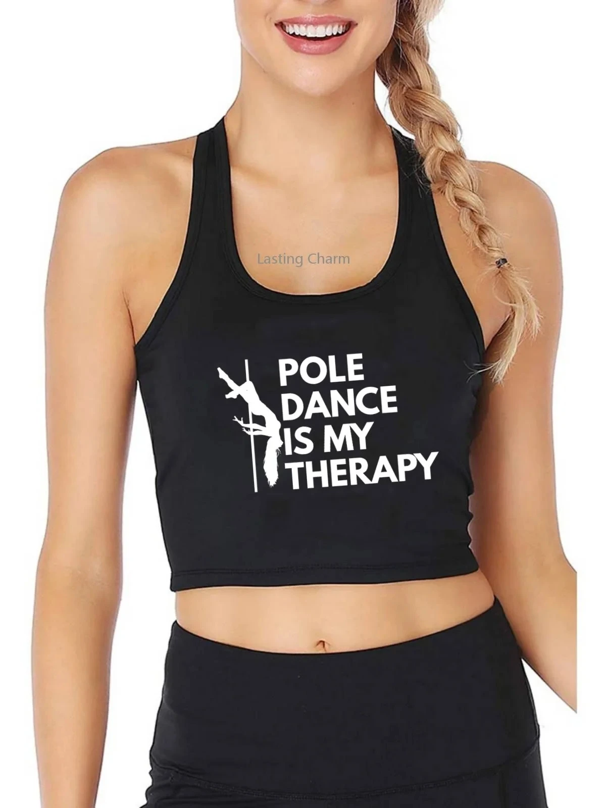 Pole Dance Is My Therapy Design Cotton Sexy Fit Crop Top Pole Dancer Sports Fitness Tank Top Gym Pole Training Camisole