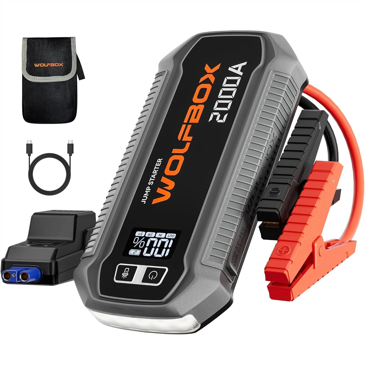 

2000A Jump Starter with LED Display, 44.4Wh Portable Car Battery Booster for 12V Vehicles (7L Gas/6L Diesel), USB-C Quick Charge