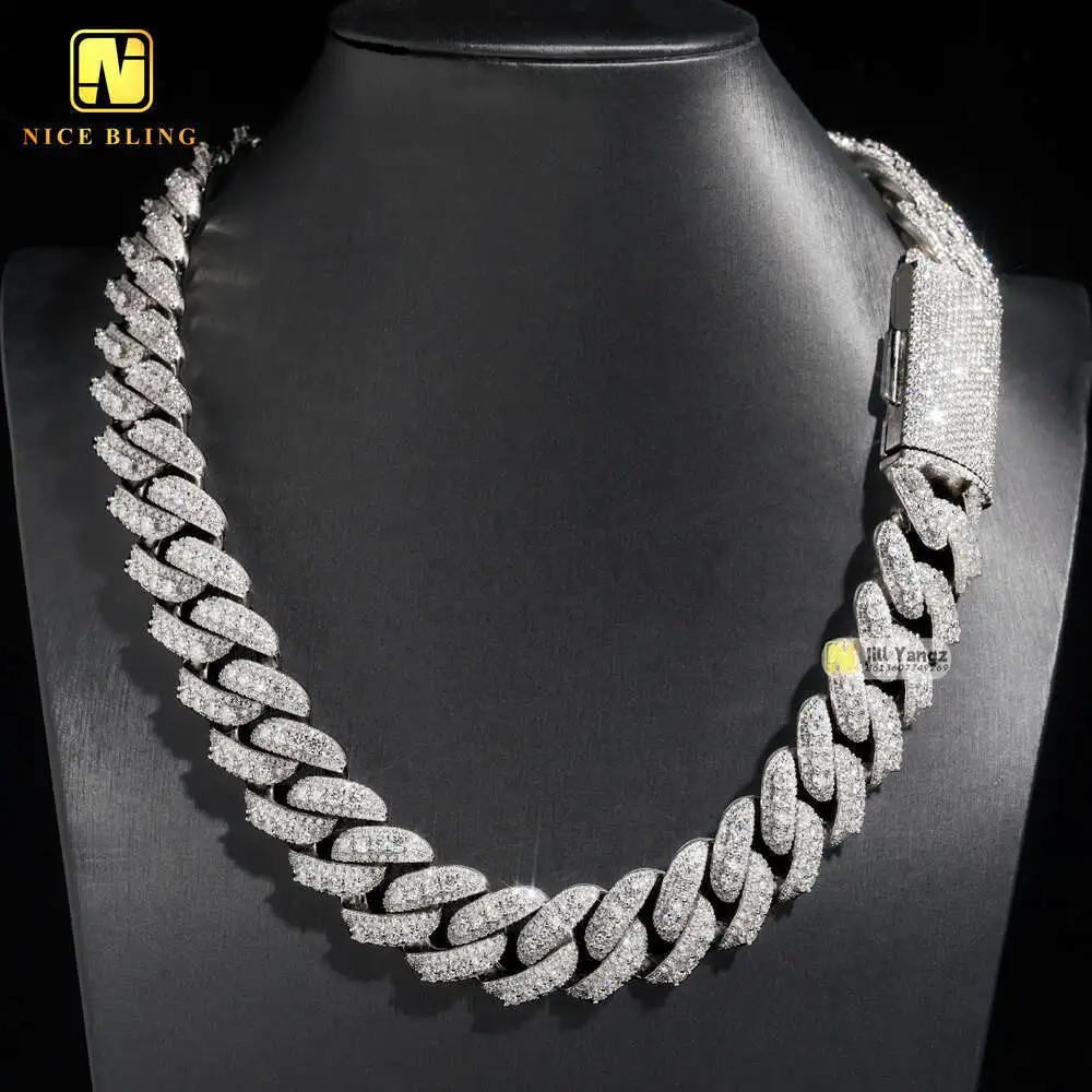 Wholesale 23mm Chunky Chain Gold Plated Sterling Silver Cuban Link Chain Cubic Zirconia Necklace Men Cadenas Heavy Hip Hop Rock