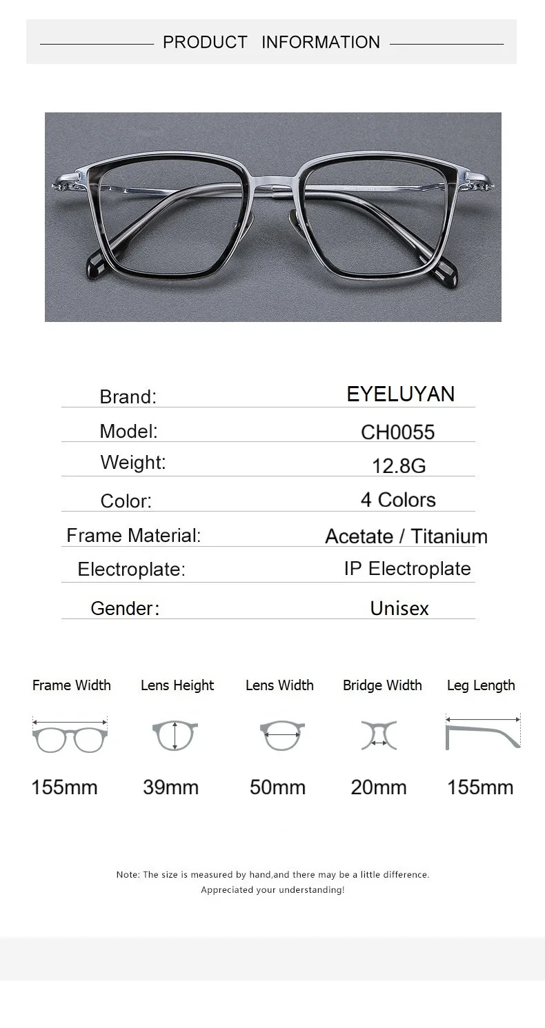 EYELUYAN 155mm Größe Breites Gesicht Brillengestell Männer Acetat Titan Fashion Square Vollrand Optische Brillengestell – Detail 3