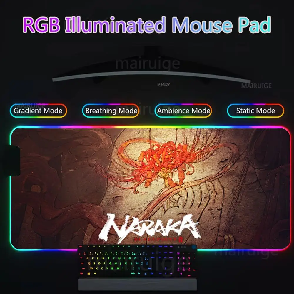 Naraka Bladepoint Mouse Pad Gamer Rgb Desk Mat Back Light Led Mousepad Setup Gaming Accessories Deskmat Big Mousepepad Backlight