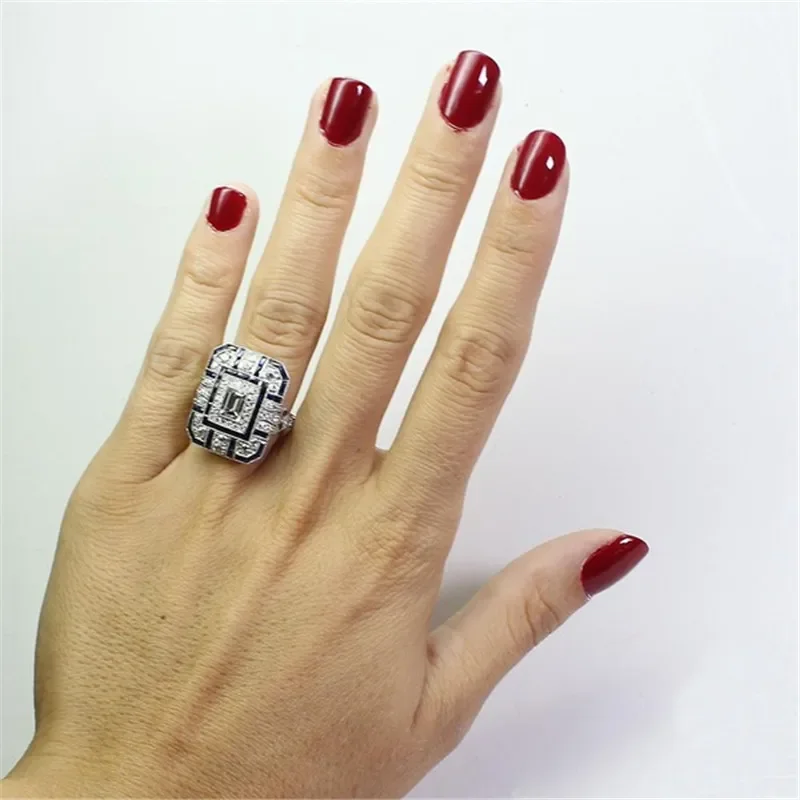 New Ladies Ring Luxury Large Square Jewelry Wedding Artificial Zircon Simple Atmosphere Luxury Party