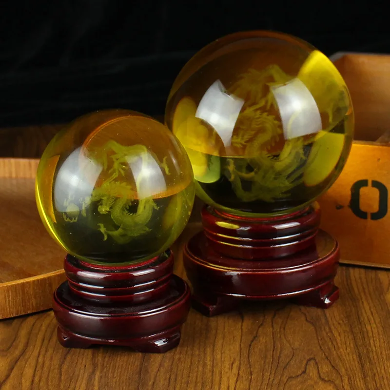 

1Pc Crystal Ball Dragon Pattern Ornaments Colored Glaze Yellow Ball Office Desk Surface Panel Zodiac Dragon Decoration and Ornam