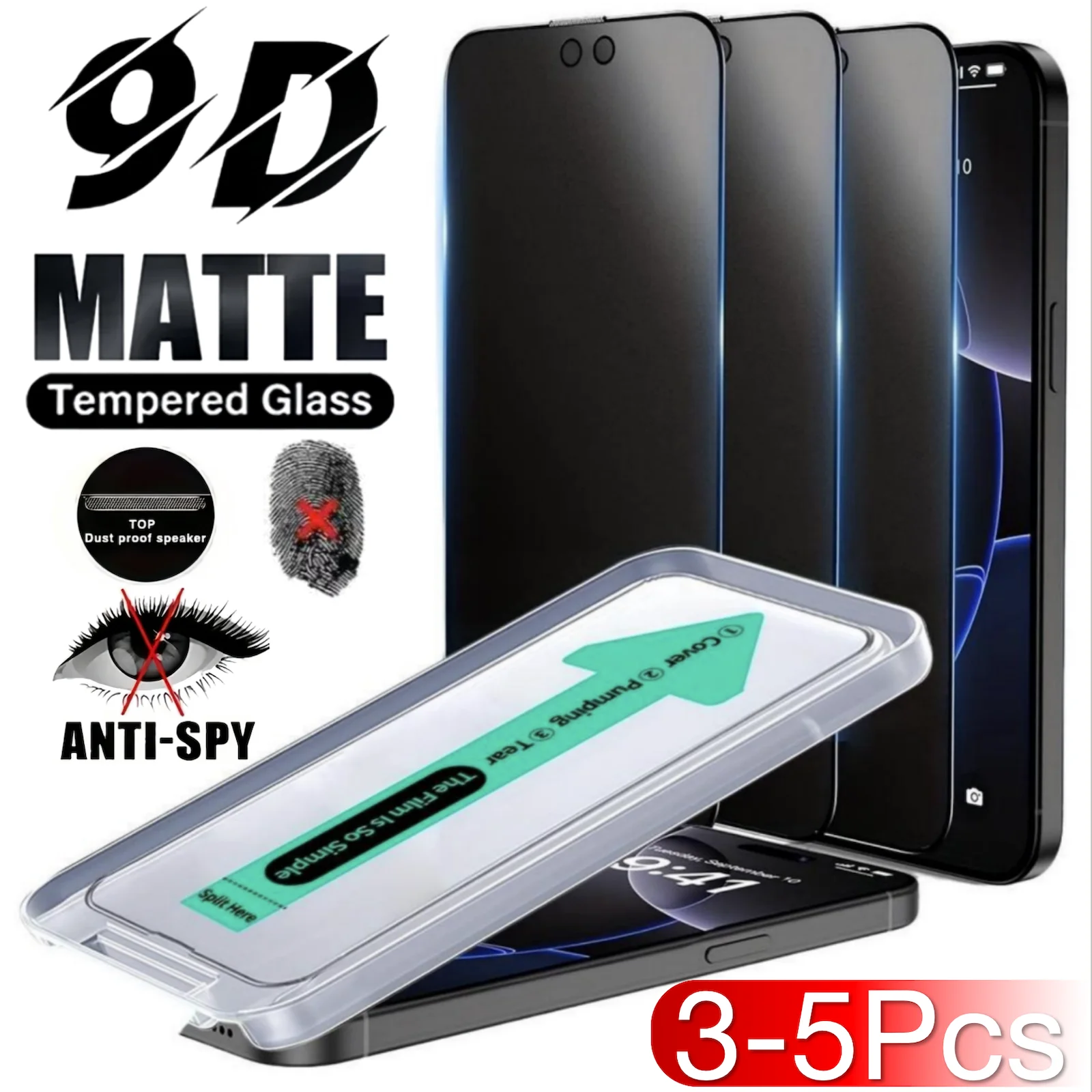 

3-5 piece Set Of iPhone 17 16e 16 15 14 13 12 11 Pro Max XS XR Matte Screen Protector Tempered Glass Block Frosted Anti-Spy