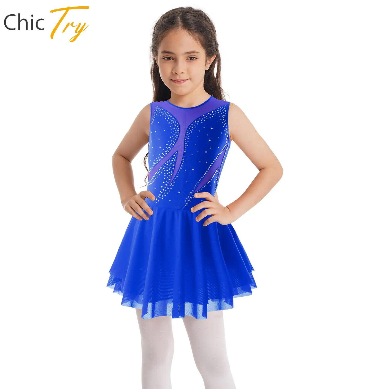 Mädchen Ballett Tutu Kleid ärmellose Gymnastik Trikot glänzenden Strass Eislauf Kleid Ballerina Performance Tanz kleider