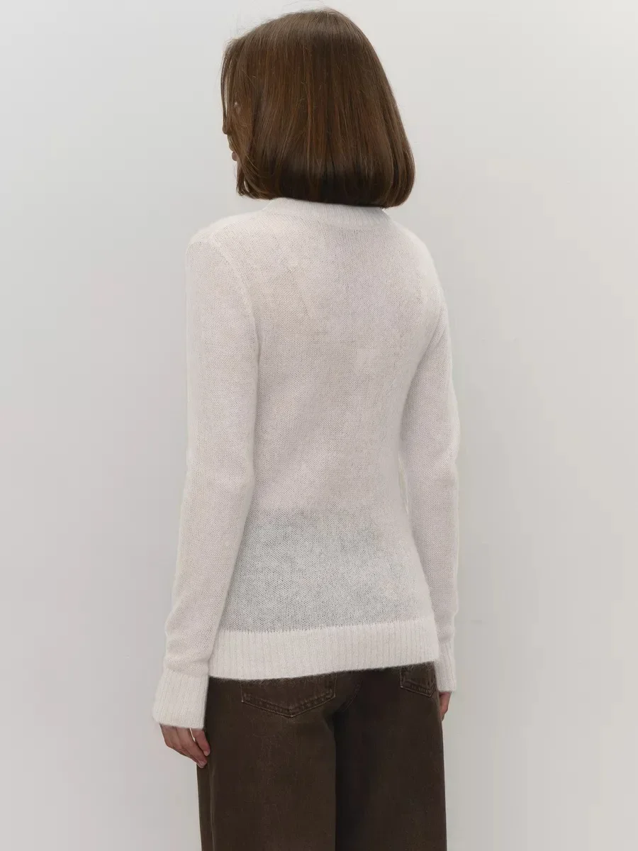 Bornladies Sommer Neu Damen O-Ausschnitt Eleganter Slim-Fit Pullover Lässig Schick Dünn Langärmelig Modischer Lockerer Pullover für Damen – Detail 4