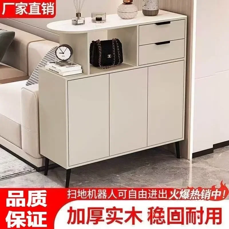 Solid Wood Porch Shoe Cabinet Double Sided Storage Entryway Partition Living Room Divider Cream Style Household Organizer