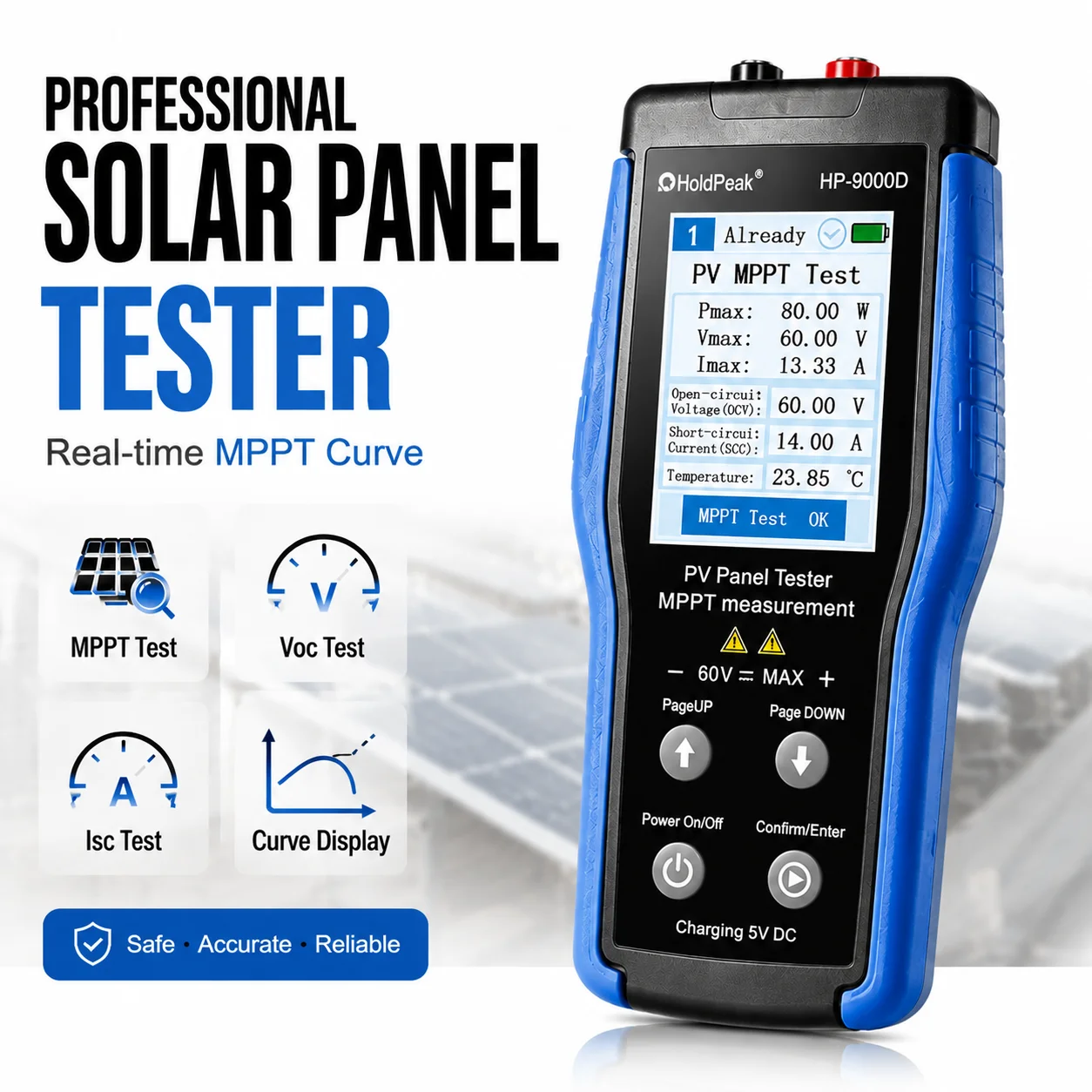 MPPT Solar Panel Tester 800W 60V 35A PV Multimeter Voltmeter Ammeter with Data Logging LCD Display, Overheat Overvoltage Reverse