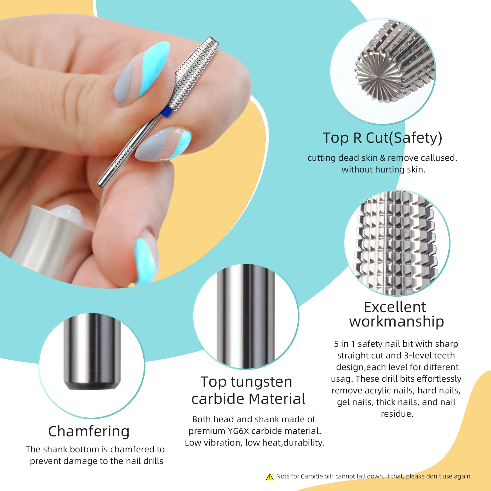 HYTOOS 20mm 길이 5 in 1 네일 드릴 비트 3/32 테이퍼드 카바이드 드릴 비트 전동 드릴 파일 액세서리 젤 제거용