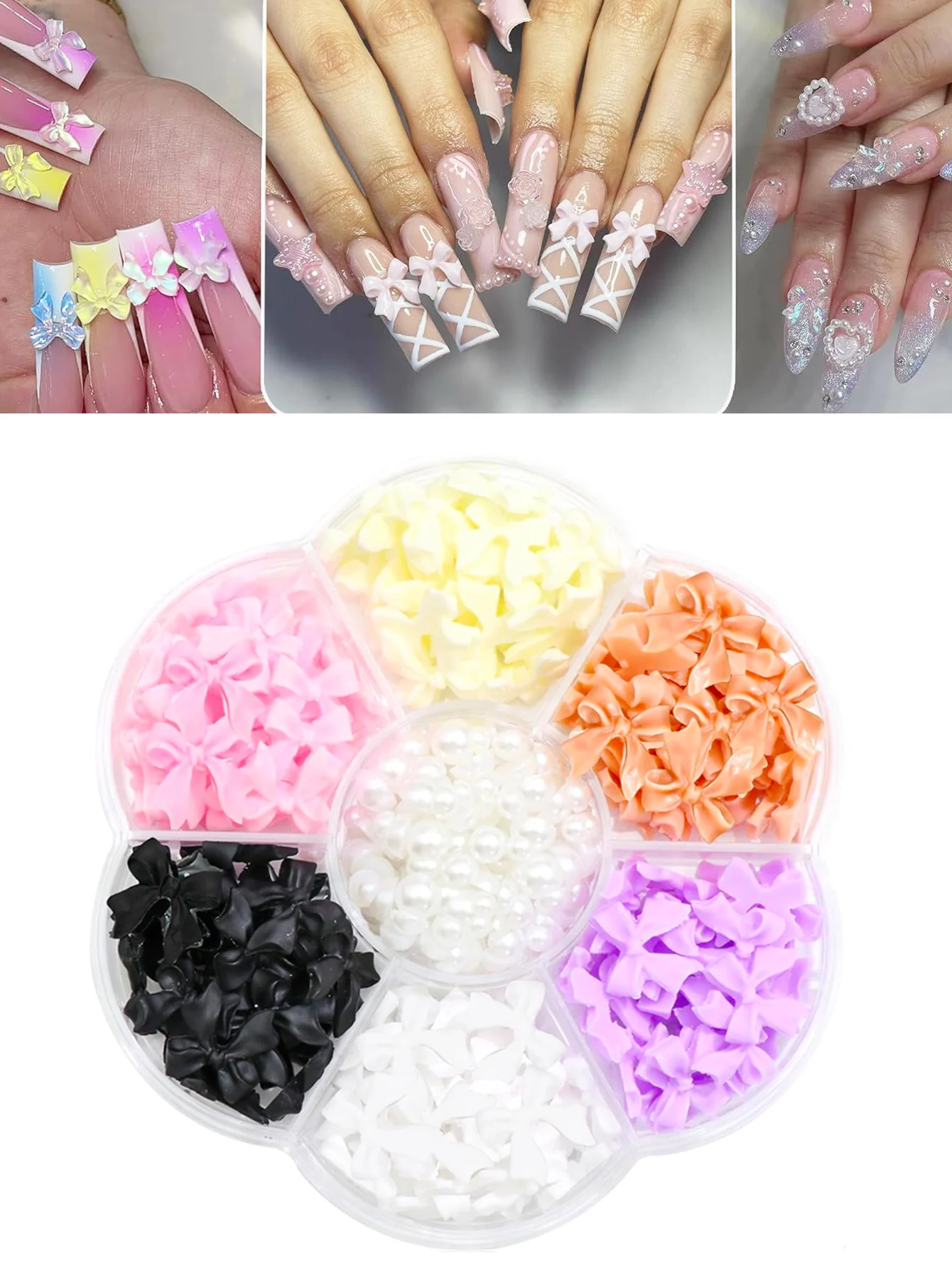 1 boîte d'accessoires pour ongles avec nœud papillon, ensemble d'accessoires pour ongles, design en pierre, décoration, strass pour ongles