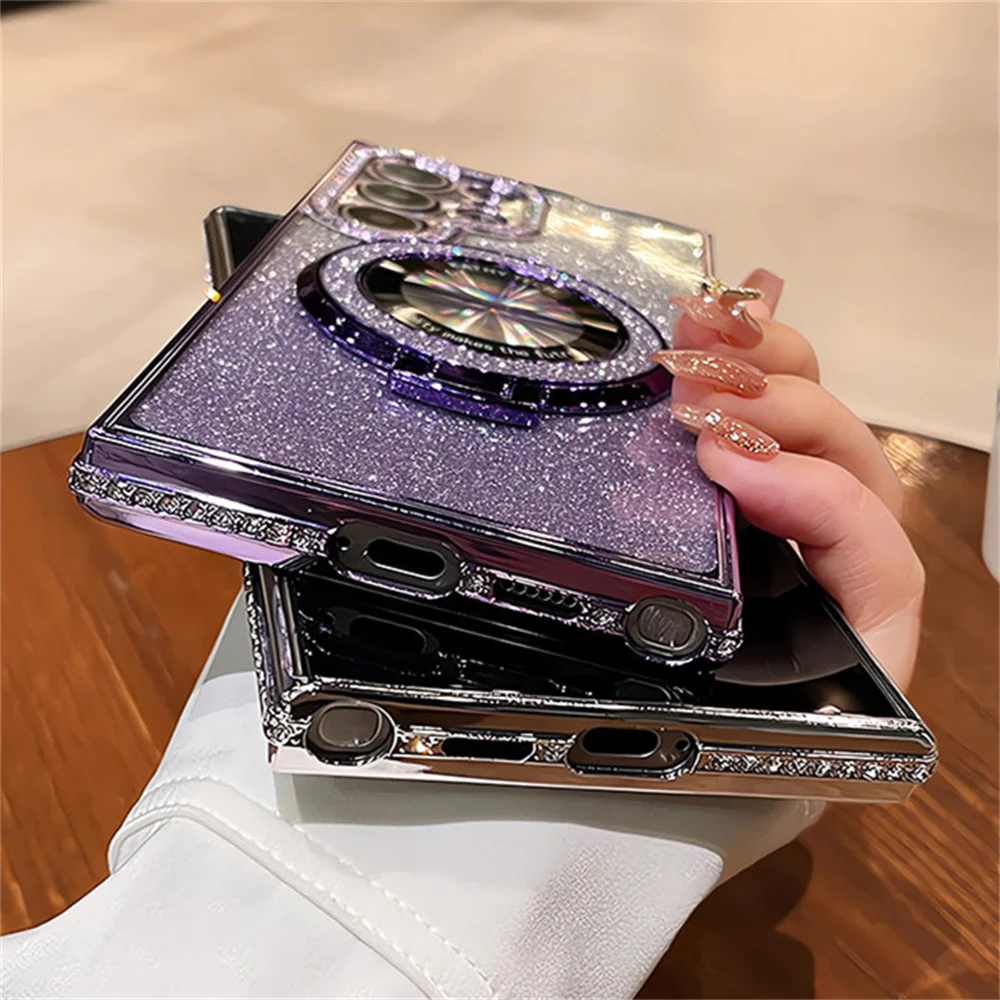 Luxury Glitter For Magsafe Magnetic Ring Stand Case for Samsung Galaxy S25 S24 S23 Ultra S22 Plus A55 A35 A25 A15 Diamond Cover image 6