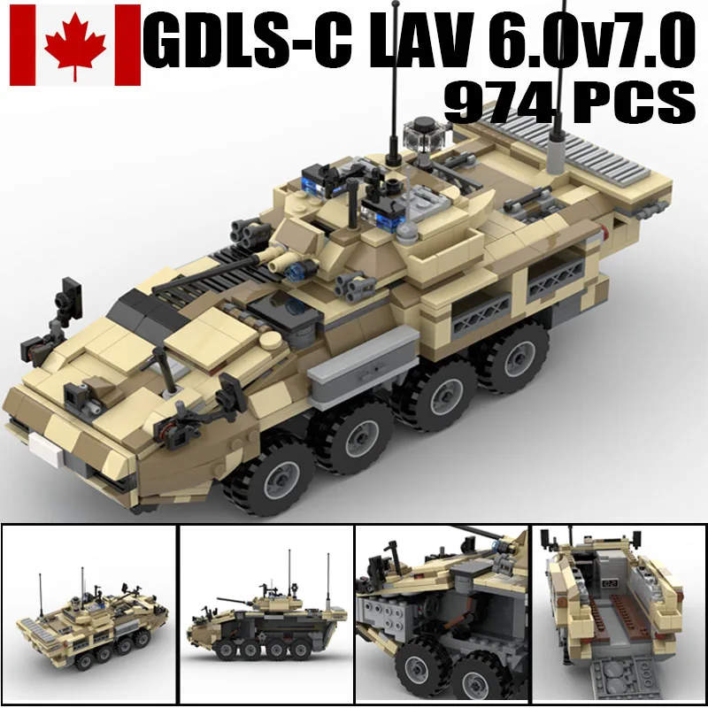 City Canada Military Wheeled Armored Vehicle Model Building Blocks Modern Street View Car Truck Cannnon Weapons Bricks Toys Boys