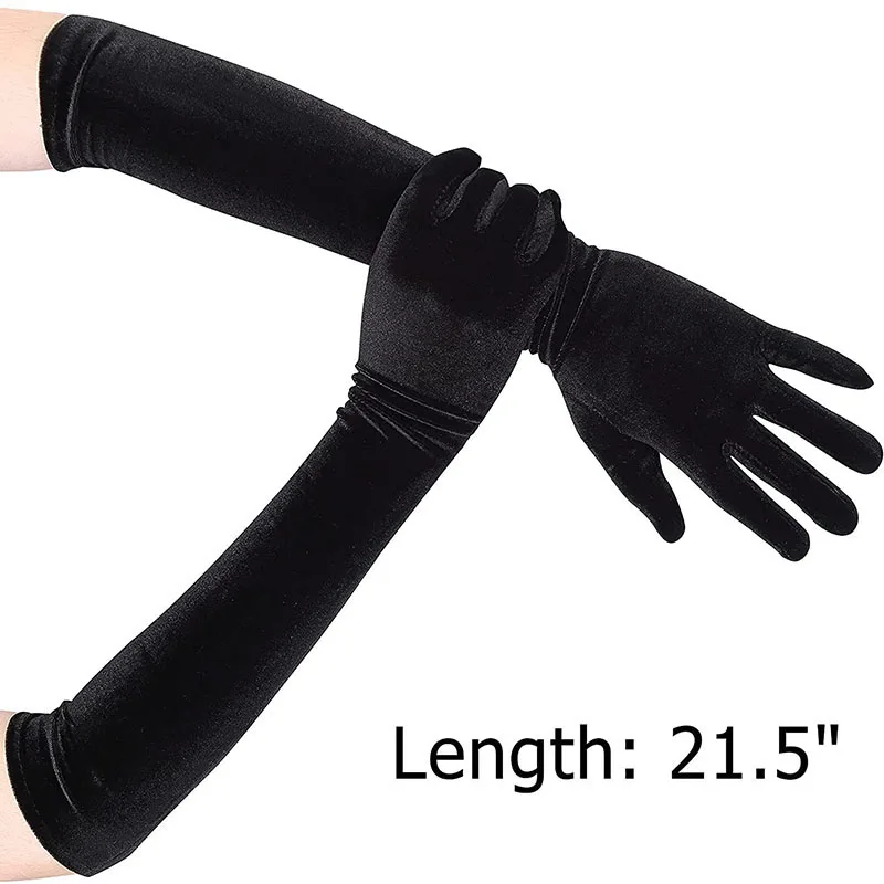 4-colors Classic Adult Black Burgundy Velvet Opera/Elbow Stretch Finger Long Women Wedding Party Dress Gloves Matching Costume