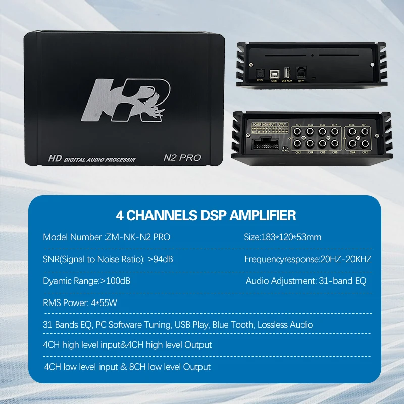 Profession 31 EQ Band 4CH High Level & 8CH Low Level DSP Amplifier Computer Tuning 4 Ch DSP Amplifier 4*80W Korean Car Amplifier