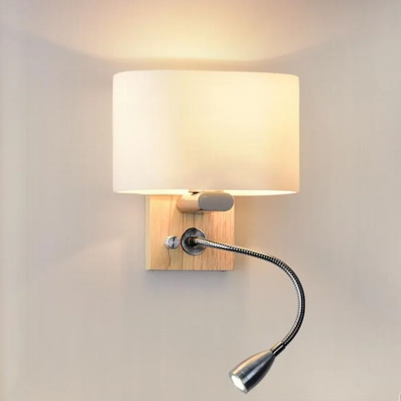 Simple Modern LED Wall Lamps Fixture Creative Living Room Bedroom Bedside Lighting Fixture Stair Corridor Wooden Bracket Light
