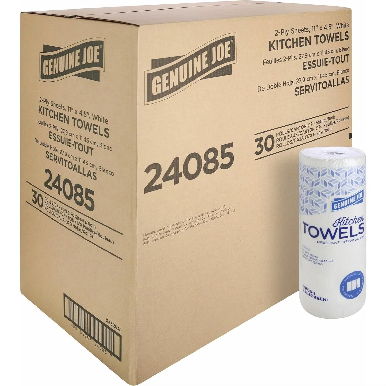 

Kitchen Paper Towels 2-Ply 11"x4.5" 170 Sheets/Roll 30 Count for Quick Spill Cleanup