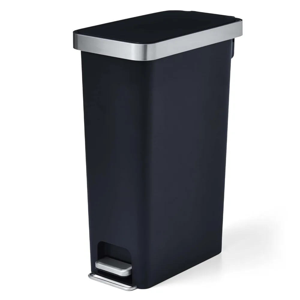 Better Homes & Gardens 10.5 Gallon Kitchen Step Trash Can, Plastic Slim Step-On Kitchen Trash Can, Black