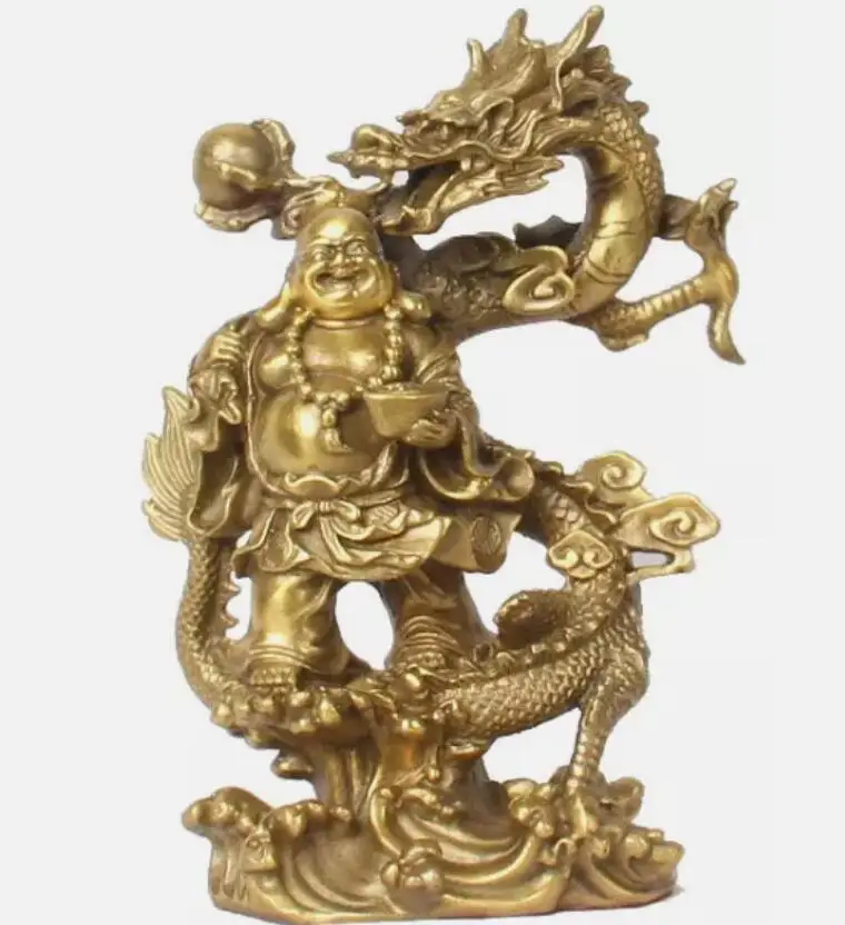 Chinese Fengshui Bronze Warrior God Buddha Stand on Dragon fengshui Statue