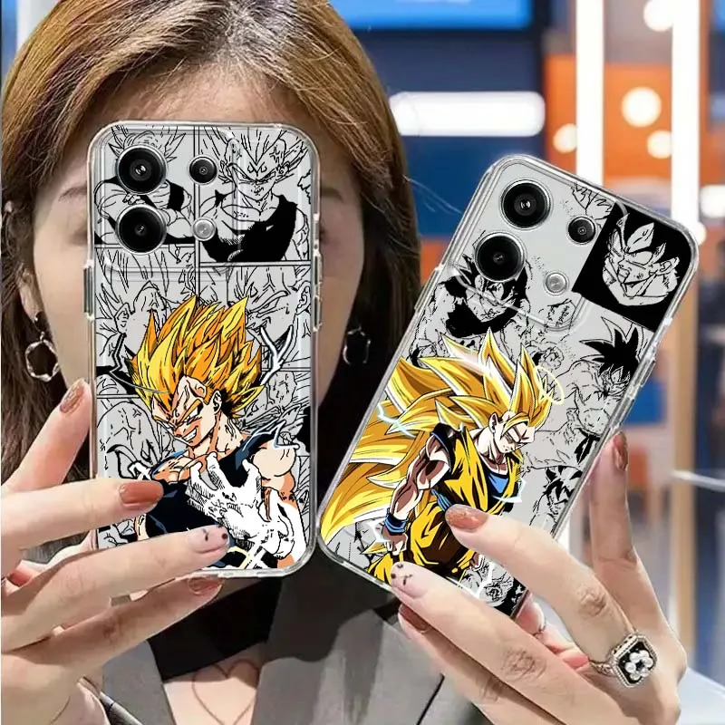 

Dragon Ball Manga Vegeta Goku Phone Case For Xiaomi Mi Poco F2 F3 F4 F5 F6 X5 X6 X7 Pro TPU Protection Transparent