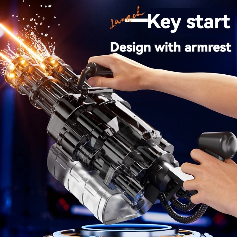 New Double Tube Explosion Flash Gatling Electric Water Gun Toy for Children, Fire Rotating Powerful Water Spray Gun Toy