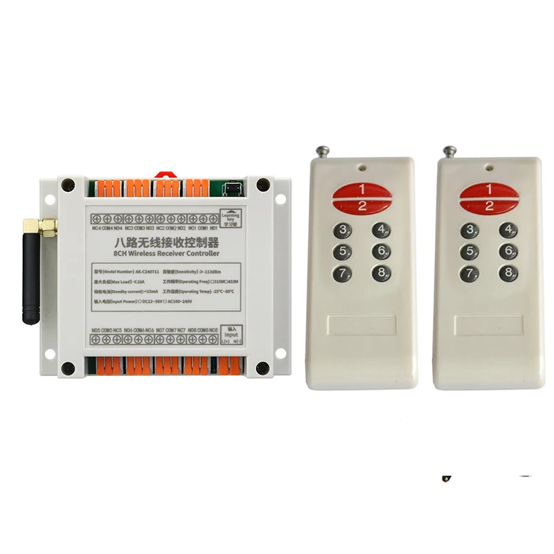 DC12V 24V 36V 8CH 8 CH Channel Wireless Remote Control LED Light Switch Relay Output Radio RF Transmitter And 433 MHz Receiver