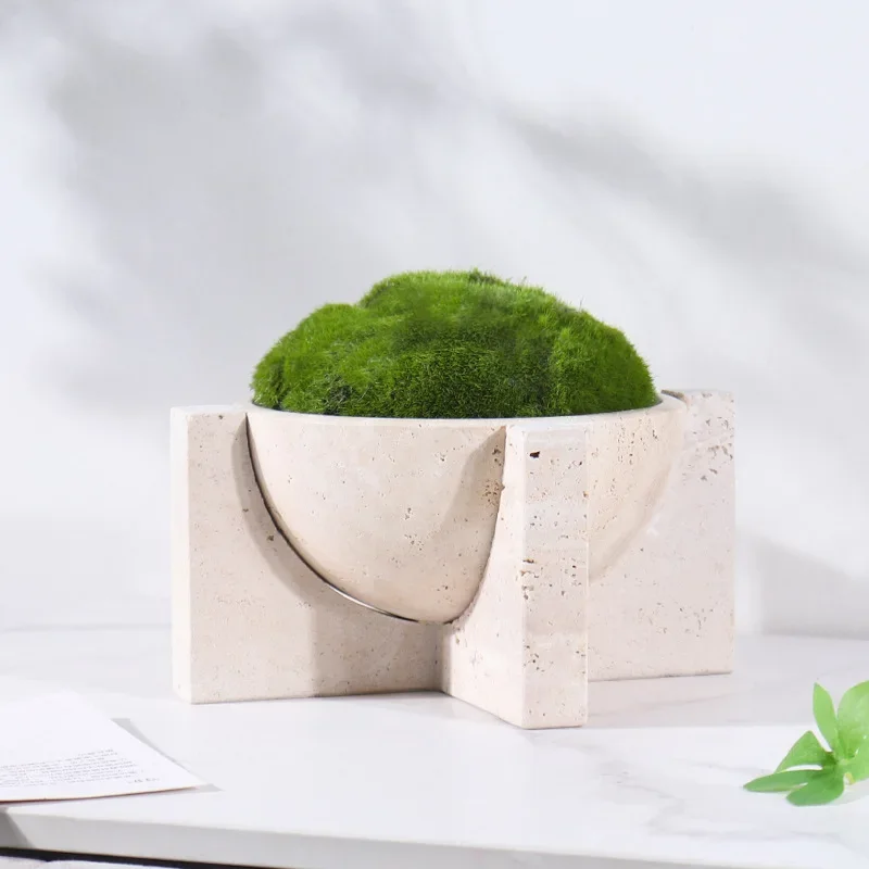 Natural Marble Stone Flower Pots Vintage Travertine Tablescape Succulent Aloe Vera Potted Grass Planter Hotel Home Decor