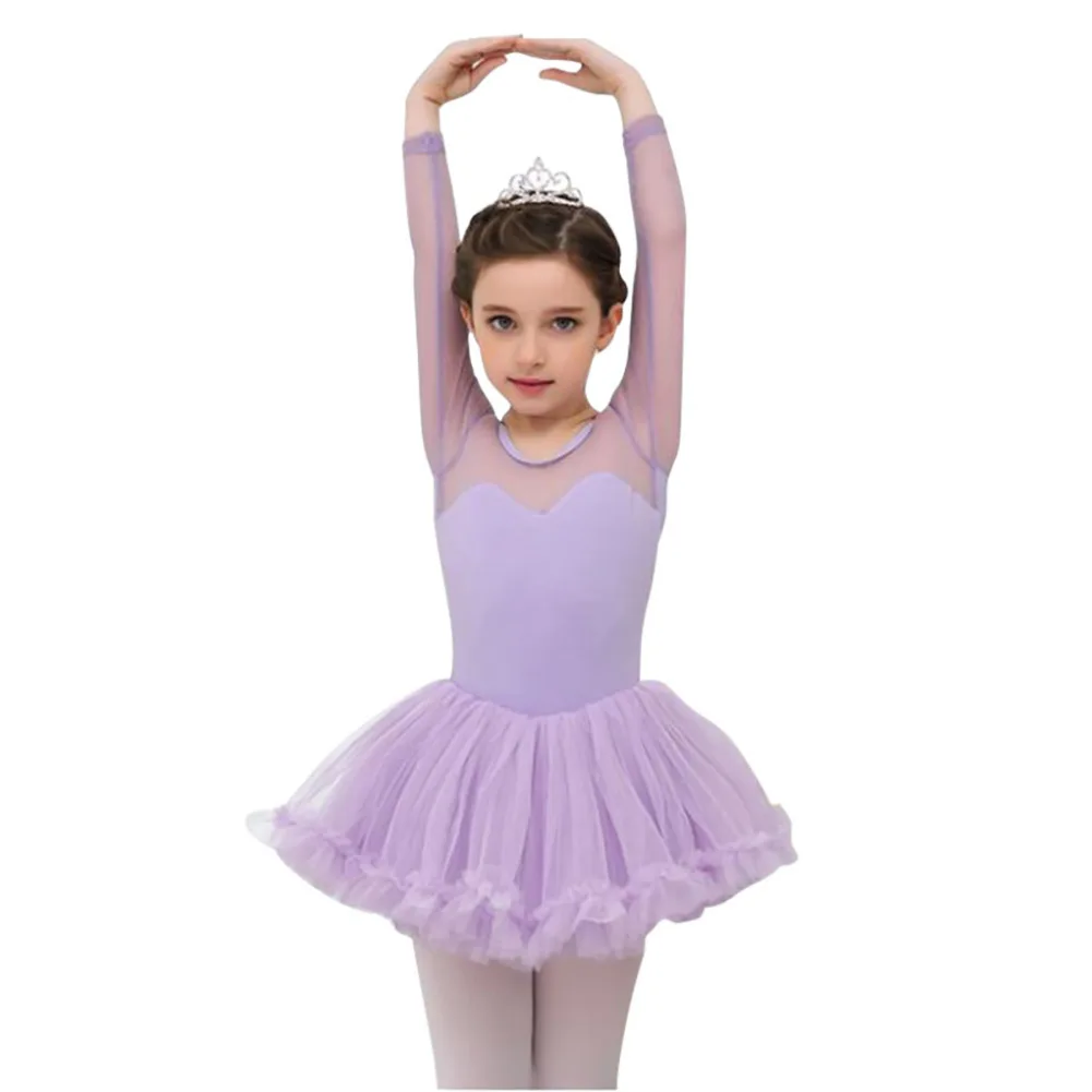 Kids Girls Latin Dance Dress Long-sleeved Sweet Girls Practice Dress For Kids Ballet Performance Stage Costume